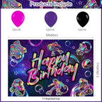 59 Pcs Roller Skating Birthday Party Supplies, Roller Skate Themed Party Decoration Backdrop Balloons Cake Cupcake Topper for Let’s Roll Themed Birthday Party Decor