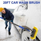 26Ft Reach Car Wash Brush with Long Handle, Car Cleaning Brush 12-Inch Soft Bristles, 5-20Foot Aluminium Telescoping Pole for Scratch-Free Cleaning RV, Car, Boats, Truck, Floors, Solar Panels
