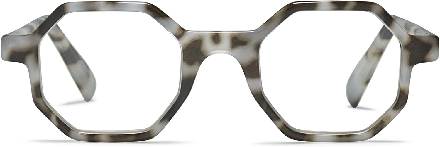 2SeeLife Oversized Hexagon TR-90 Reading Glasses for Men & Women – Medium–Wide Fit, Durable, Spring Hinges, Premium Readers, Gray Tortoise, +3.00