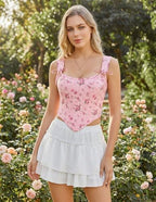 Scarlet Darkness Floral Corset Tops for Women Renaissance Corset Boned Lace Up Bustier Tops