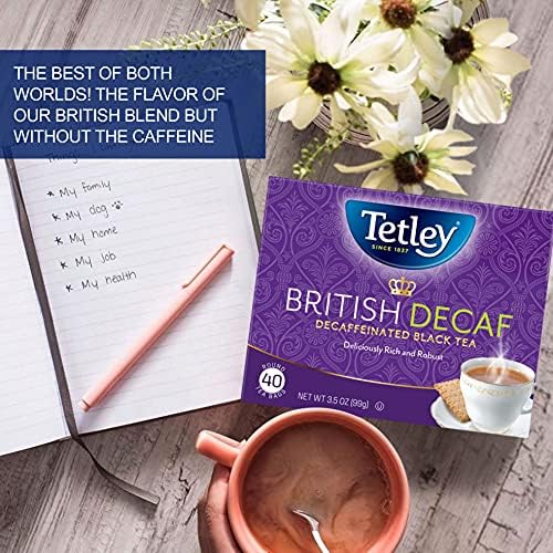 Tetley British Blend Premium Decaf Black Tea, Decaffeinated Tea, 40 Teabags (Pack of 6), Rainforest Alliance Certified