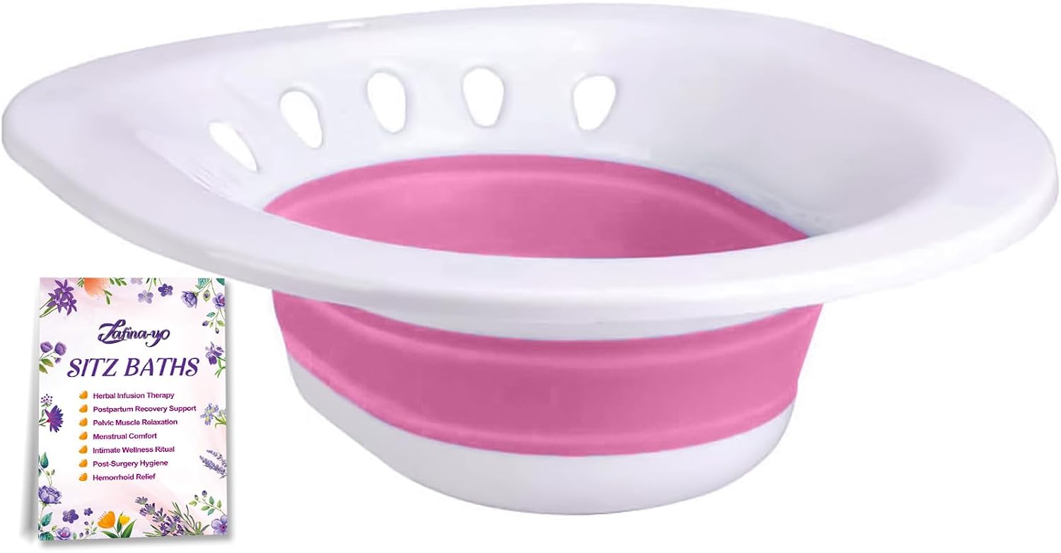 Sitz Bath for Toilet Seat, Foldable Postpartum Care Basin, Sitz Bath Tub for Soothes and Hemorrhoids and Perineum, Yoni Steam Seat - Pink