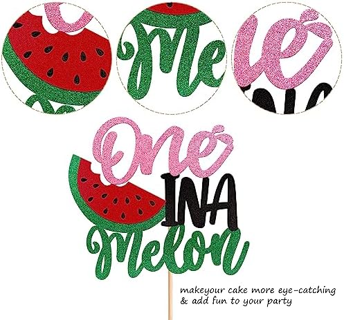 Rsstarxi 1 Pack Watermelon Cake Topper Glitter One in a Melon Cake Pick Watermelon First Birthday Cake Decorations for Summer Fruit Baby Shower Boys Girs 1st Birthday Party Decorations