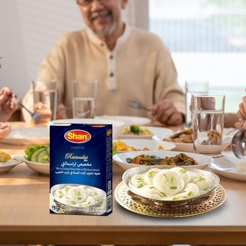 Shan Special Rasmalai Traditional Dessert Mix 3.5 oz (100g) - Powder for Cottage Cheese Balls in Milk Syrup - Suitable for Vegetarians - Airtight Bag in a Box