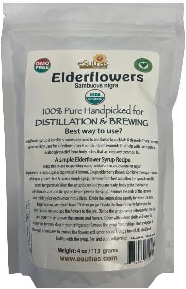 DRIED ELDERFLOWERS 4oz eSutras Organics ELDERFLOWER WINE SHINE JELLY CORDIAL SYRUP