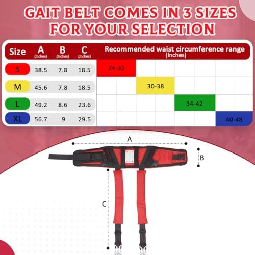 EZ Assistive Gait Belt with Padded Handles & Leg Straps for Seniors, Medical Gate Belt Transfer Belts with Buckle for Elderly Walking (Small)
