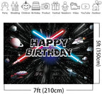 Space Themed Birthday Backdrop Banner 7x5ft, Outer Space Galaxy Background for Kids Birthday Party Decorations, Photo Booth Backdrop, Cosmic Party Supplie