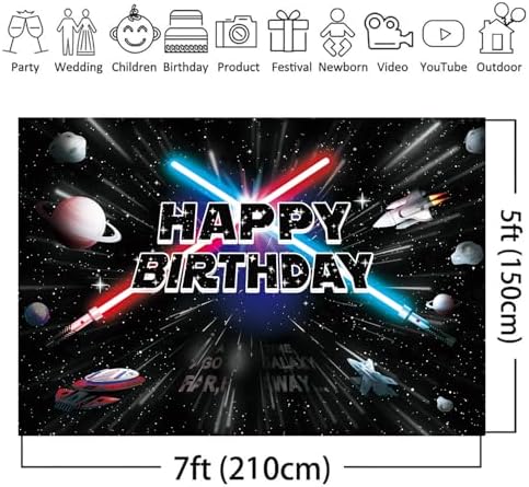 Space Themed Birthday Backdrop Banner 7x5ft, Outer Space Galaxy Background for Kids Birthday Party Decorations, Photo Booth Backdrop, Cosmic Party Supplie