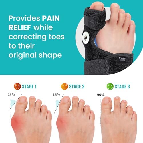 Promifun Bunion Corrector Women & Men Big Toe - 1 Pair Bunion Splint Brace - Adjustable Bunion Correction with Soft Gel - Splint Brace for Pain Relief - Toe Straightener with Non-slip Strap(Black)
