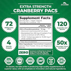 Zazzee Cranberry PACs 72 mg per Capsule, 50:1 Extract, 120 Vegan Capsules, 2X Strength, 4 Month Supply, Fast-Acting, Effective Urinary Tract & Bladder Support, 100% Soluble PACs, Made in the USA