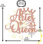Aries Queen Cake Topper, Aries Season/12 Zodiac Constellation Theme Cake Decor, Big Aries Energy Birthday Party Decoration Supplies for Women, Rose Gold Glitter