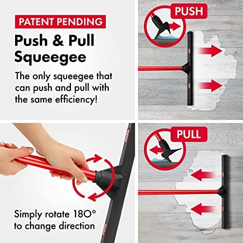 Tyroler Rubber Floor Squeegee Heavy Duty 17", Deck Squeegee Outdoor for Floors with 55" 4 Part Handle, Perfect Outdoor Squeegees for Patio, Tiles, Marble, Garage, Shower, Window