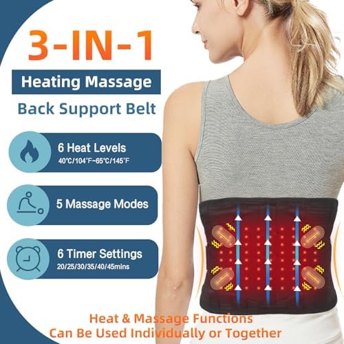 HONGJING Red Light Massage Back Brace with Heat for Lower Back Pain Relief, Cordless Back Support Massager Belt Rechargeable for Pain from Herniated Disc, Scoliosis, Sciatica (M)
