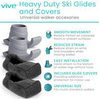 Vive Walker Ski Glides and Covers (4 PCS) - Senior & Elderly Accesories for Folding Walkers - Feet Sliders for Back Legs - Replacement Part, Slides Easily - Gliders for Hardwood Floor & Outdoor Use