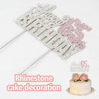 Happy 65th Birthday Silver & Pink Rhinestone Cake Topper - Cheers to 65 Years Old 65th Bday Metal Sparkly Cake Centerpieces Topper Decorations Sign.