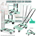 Heavy-Duty 500LB Capacity Hand Truck with One-Touch Retractable Handle & Extendable Plate, Portable Collapsible Dolly Cart with 4 Wheels w/Brakes Folding Luggage Cart for Travel/Home Use, Green