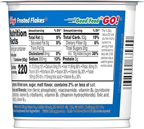 Kellogg's Frosted Flakes Breakfast Cereal Cups, 8 Vitamins and Minerals, Kids Snacks, Original, 25.2oz Case (12 Cups)