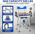 360° Swivel Shower Chair with Arms and Back, Heavy Duty 500 lbs Bariatric Bath Bench for Seniors Elderly Disabled Adults, Upgraded Adjustable Height Shower Stool for Inside Shower Stall