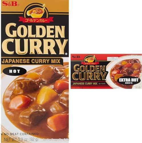 S&B Golden Curry Sauce Mix Bundle - Hot 3.2 oz and Extra Hot 7.8 oz Japanese Curry Mix