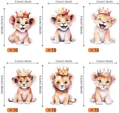 60 PCS Edible Lion Cupcake Toppers Jungle Safari Animal Crown Lion Cupcake Picks Edible Little Lion Cake Decoration for Lion Animal Theme Baby Shower Boys Girls Birthday Party Decorations Supplies