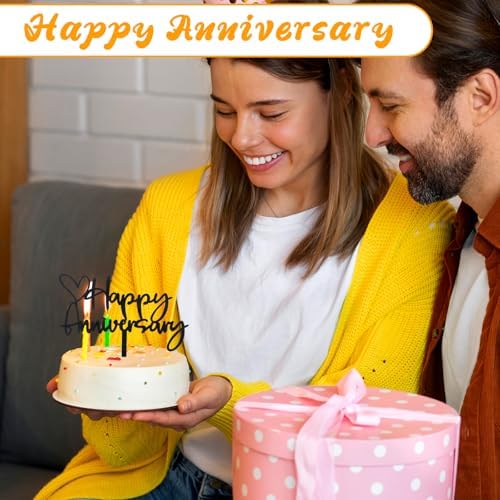 Black Happy Anniversary Cake Topper, Cake Decorations Supplies Company Anniversary Decor for Wedding, Birthday, Company Celebrations