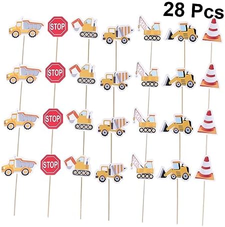 Cabilock Unique Dessert Toppers 28pcs Engineering Vehicle Cake Picks for Party Banquet Decor
