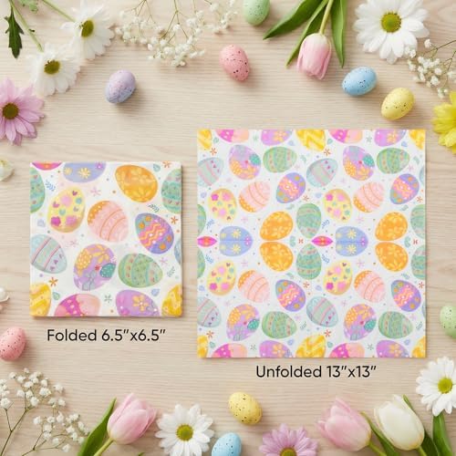 100Pcs Easter Napkins Bulk, Vibrant Eggs Paper Napkins Party Pack for Easter Table Decorations, Spring Gatherings, Decaupage Napkins for Easter