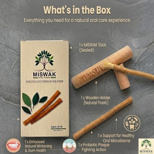 Sticks - Pack of 10 Natural Toothbrush Sticks with Wooden Holder | Sewak Sticks for Teeth | Authentic Peelu Wood (Salvadora Persica) | Teeth Whitening & Gum Strengthening