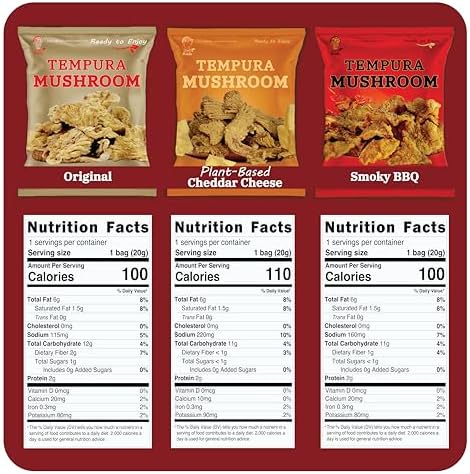 BITETUOSO Tempura Oyster Mushrooms Mini Variety Pack, Tempura-Style Mushroom Snack, Ready-to-Eat Crispy Chips, Vegan Plant-Based, Original BBQ Plant-Based Cheddar (0.71 oz, 9-Pack)