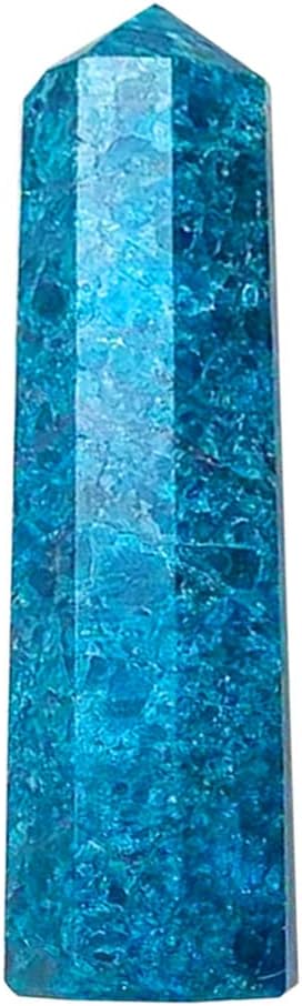 Runyangshi Large Blue Apatite Natural Healing Crystal Wand 4.72"-5" Crystals Tower 6 Faceted Single Point Crystal Prism Wand Natural Stones for Meditation Reiki Chakra Therapy Home Decor Gift