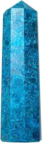 Runyangshi Large Blue Apatite Natural Healing Crystal Wand 4.72"-5" Crystals Tower 6 Faceted Single Point Crystal Prism Wand Natural Stones for Meditation Reiki Chakra Therapy Home Decor Gift