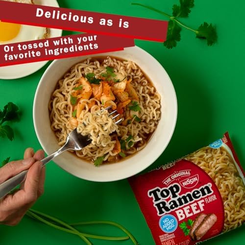 Nissin Top Ramen Noodle Soup, Beef, 3 Ounce (Pack of 24)