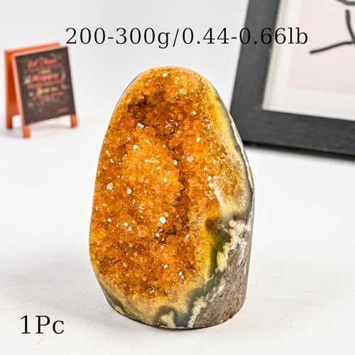 200-700g Selected Raw Geode Quartz Cluster Home Feng Shui Ornaments Energy Stone Healing Tools Meditation Feng Shui Decoration,Stone Display Piece, Mineral Specimen (Yellow, 200-300g)