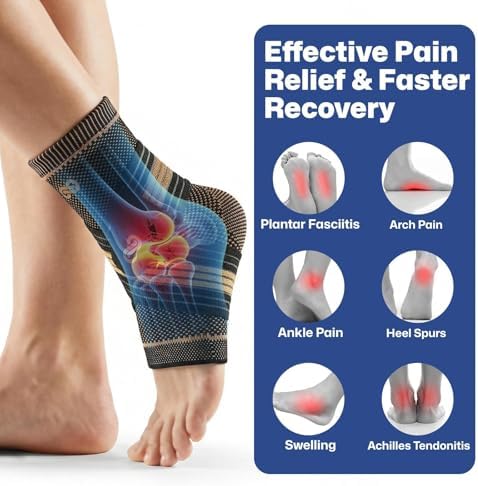 PAPLUS Ankle Brace for Women & Men, Copper Infused Compression Sleeve for Plantar Fasciitis Relief, Achilles Tendonitis Brace with Ankle Support for Sprained, Foot Pain, Sports Recovery