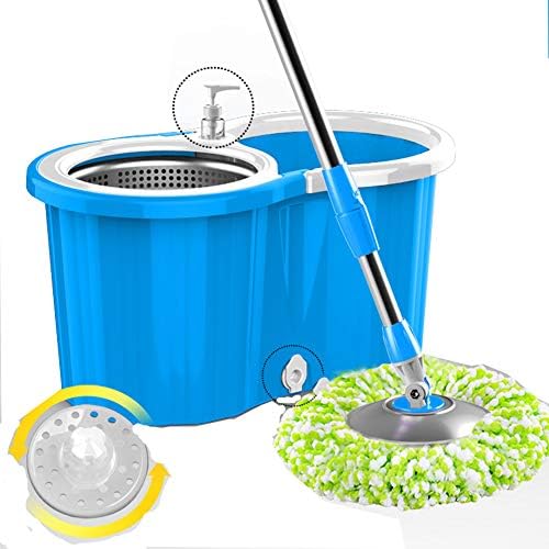 Rotating mop Automatic Drying Hand wash Free Wet and Dry Double Drive Plus Thick Mop Bucket, 4 Colors 5 mop Heads(Color:Blue)