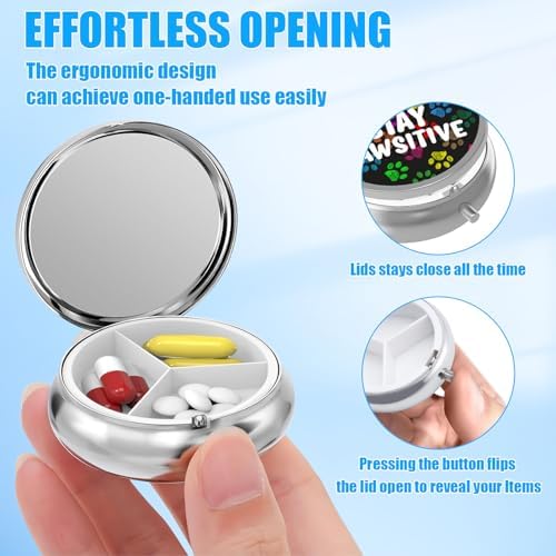 Pill Box, 3 Compartments Small Dog Lover Pill Case Travel Portable Metal Medicine Box with Mirror Mini Container for Purse Pocket Women Men(Dog Paw)