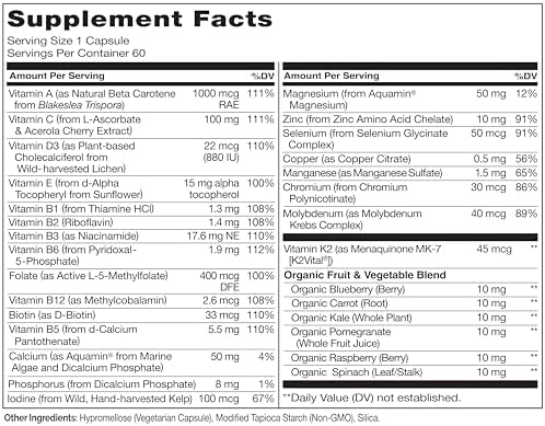 NATURELO Mens Multivitamins - One Daily Multivitamin for Men with Vitamins, Minerals & Organic Whole Foods, Boost Energy & Health, Non-GMO, 60 Vegetarian Capsules