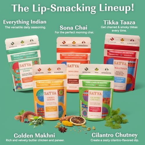 Satya Indian Spice Seasoning Variety Pack(Pack of 5) – Spice Blend Mix - Vegan, Gluten & Dye Free, Low Sodium Authentic Indian Masala