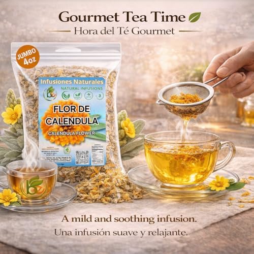 Calendula Herbal Tea – 4 oz (113 g) – Dried Marigold Flower Petals (Flores de Caléndula) – Loose Leaf Herbal Te, Culinary & Topical Use – Wildcrafted, Non-GMO, Gluten-Free – by BexpertsUSA