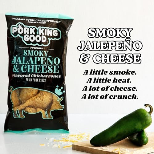 Pork King Good Smoky Jalapeño & Cheese Pork Rinds (Chicharrones) (4 PACK) Keto Snacks