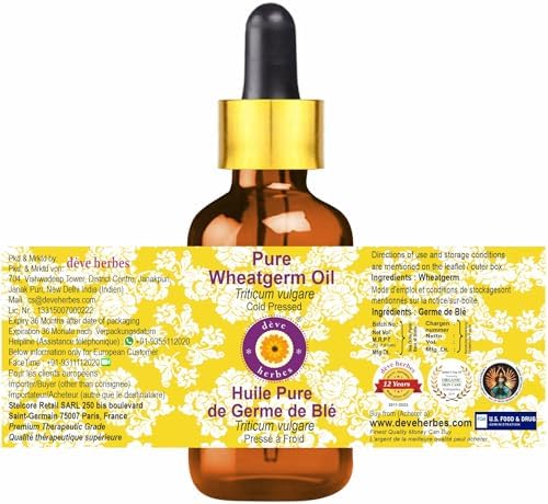 dève herbes Pure Wheatgerm Oil (Triticum vulgare) with Glass Dropper Cold Pressed (Pack of three) 100ml X 3 (10 oz)