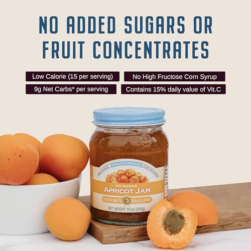 Nature's Hollow Apricot Jam: Sugar Free Jam and Preserves, Low Cal, Non GMO, Keto Jam, Vegan, Gluten Free, and Diabetic Friendly - Sugar Free Jelly - 10oz