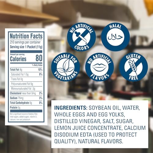 Best Foods Real Mayonnaise Stick Packets Easy Open, Condiment for Sandwiches, Salads, Mayo Made with 100% Cage Free Eggs, Gluten Free, 0.38 oz, Pack of 210