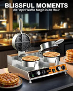 PYY Commercial Double Waffle Maker - 2500W Belgian Waffle Iron with Nonstick Plates,Dual Temperature&Timer Control,Stainless Steel for Restaurant,Food Truck,Catering,Home Use,SILVER ORANGE