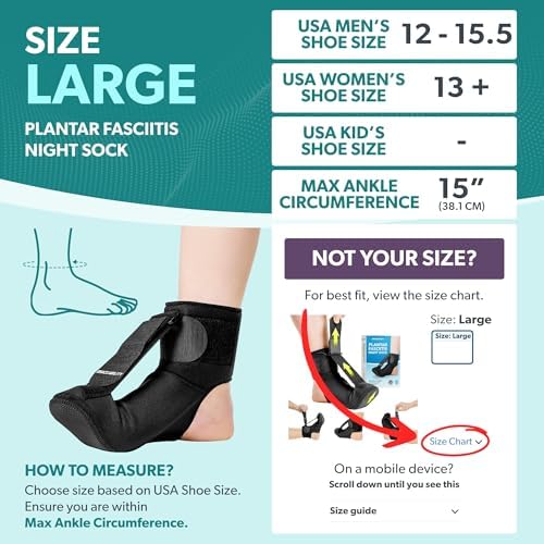 BraceAbility Plantar Fasciitis Night Splint Sock - Soft Plantar Fascia Boot for Sleeping, Achilles Tendonitis Relief, Foot Drop, Heel Pain - Planter Facetious Night Sling Brace for Women and Men (L)