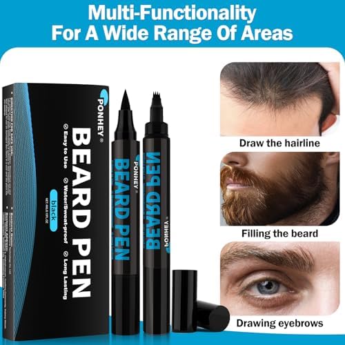 5-Pack Beard Pen Filler for Men, Waterproof & Sweat Proof Long-Lasting Beard Pencil Kit with 4 Fillers & 1 Double-Headed Brush –(02)