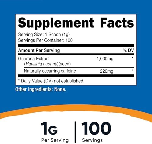 Nutricost Guarana Extract Powder 100 Grams Per Bottle - Natural Brazilian Herbal Caffeine Energizer Supplement