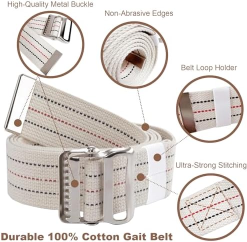 Gait Belt for Seniors 60inch - Walking Transfer Belts Gate Belts Medical for Elderly, Physical Therapy Strap Caregiver Supplies for Caregiver, Nurse, Therapist with Metal Buckle