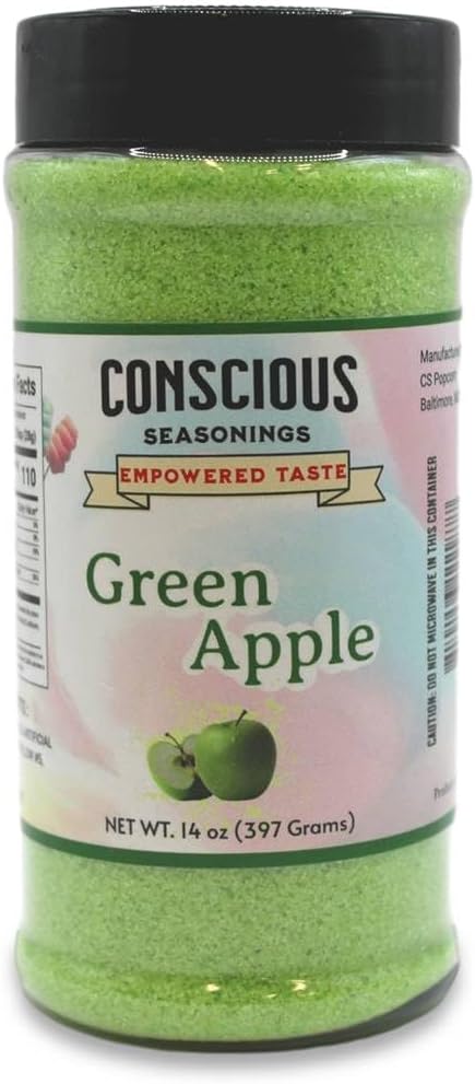 Green Apple Flavored Flossugar Cotton Candy Mix, 14 oz Jar - Ready-to-Use Sugar Floss - Creates Vibrant & Fluffy Flossugar for Parties & Events