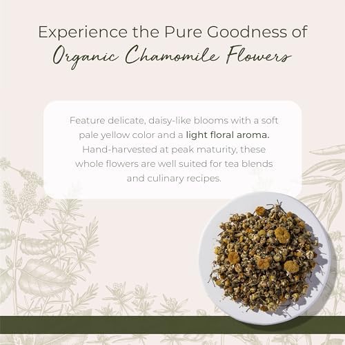 Starwest Botanicals Organic Chamomile Flowers Whole - Dried Loose Leaf Herb for Tea, Herbal Lotions, & Baking, Sourced from Egypt, Certified Kosher, Non-GMO - 4 oz Pouch